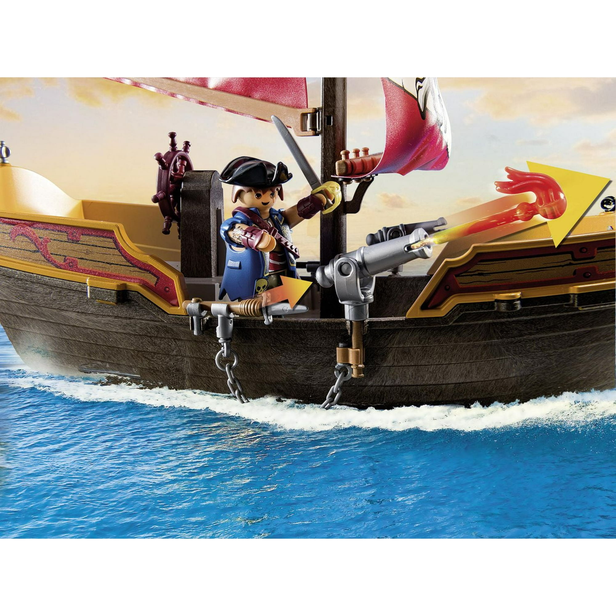 Playmobil Redcoat Caravel Pirate Ship – Floats, Includes Cannon, Treasure Chest & Pirate Raft