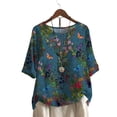 thumbnail image 1 of FASHIONWT Women Retro Half Sleeve Round Neck Floral Blouse, 1 of 2