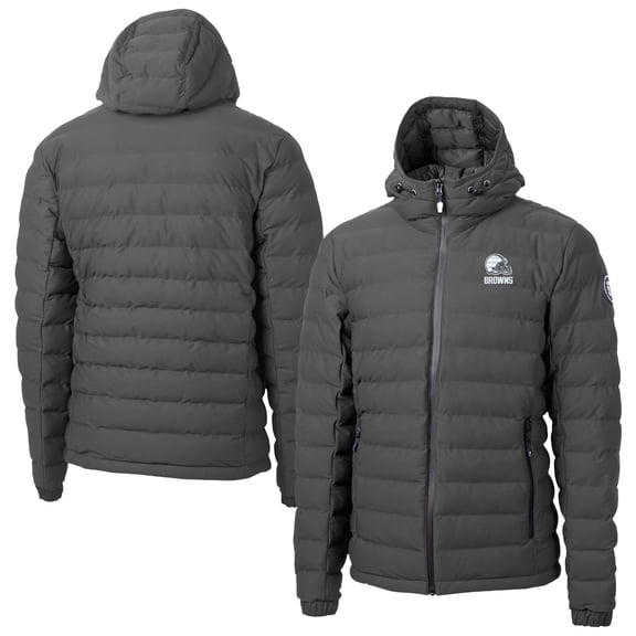 Men's Gray Cutter & Buck Cleveland Browns Mission Ridge Repreve- Eco Insulated Full-Zip Hoodie Puffer Jacket