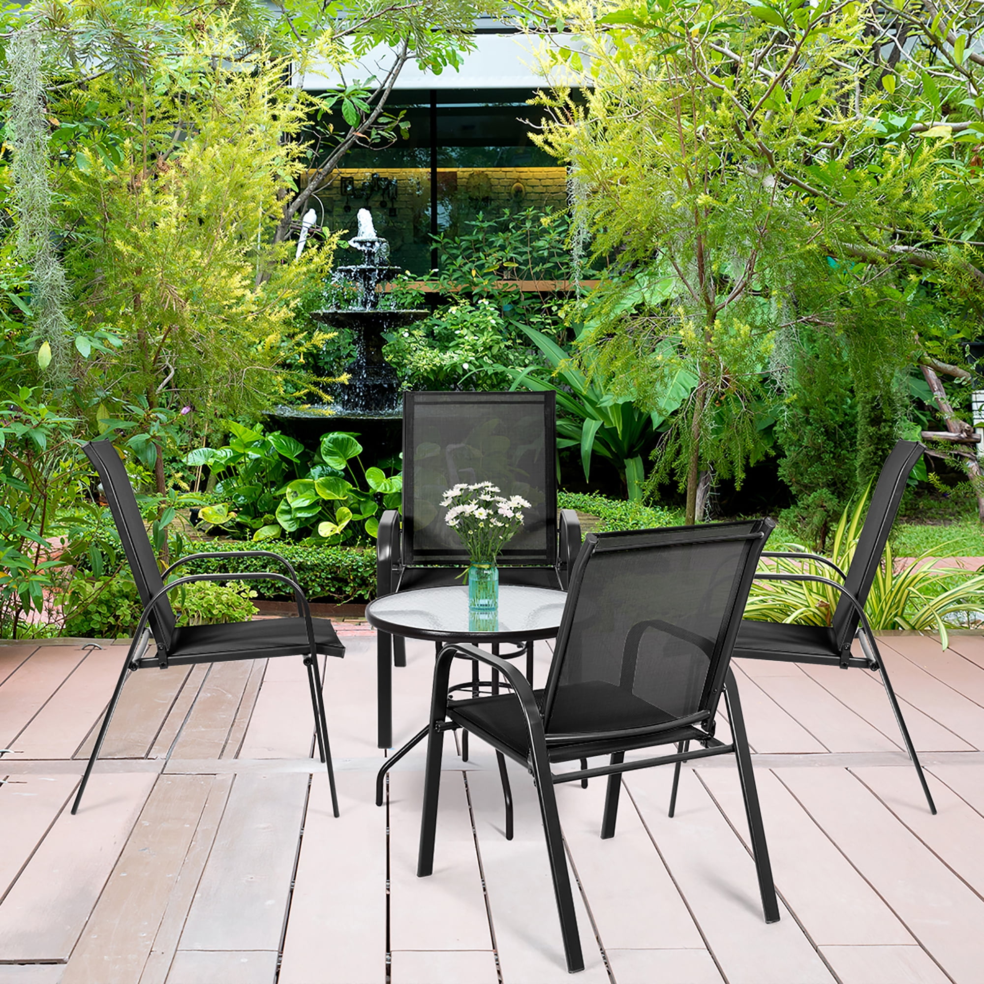 Costway 4PCS Patio Chairs Outdoor Dining Chair sturdy Garden Deck Yard W/Armrest Black