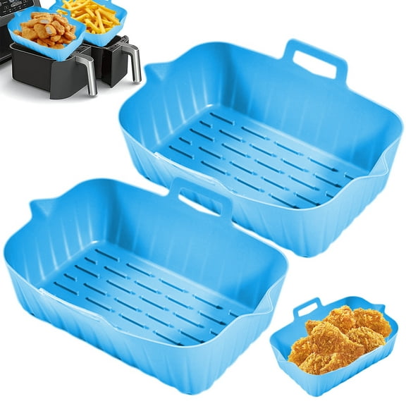 Evjurcn 2pcs Air Fryer Silicone Pot for Reusable Silicone Air Fryer Liner |，Rectangle Air Fryer Basket Easy Cleaning Food Safe Air Fryer Accessories
