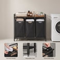 thumbnail image 3 of Nordic Hygge 3-Bag Laundry Sorter with Storage Shelf, Ink Black & Rustic Brown, 3 of 6