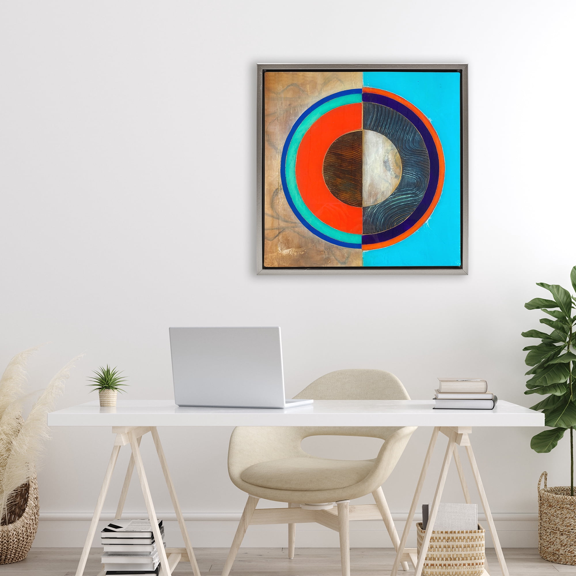 Stupell Industries Red Arc Summer Circle Gray Framed Floater Canvas Wall Art, design by Matthew Finger