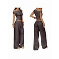 thumbnail image 3 of Women Two Piece Sets Casual One Shoulder Crop Tops Wide Leg Pants Y2K Outfits Matching Set, 3 of 7
