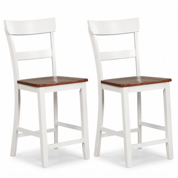 Furnibear Farmhouse Bar Stool Set of 2, 24.5 Inch Counter Height Stools with Solid Rubber Wood Frame, Curved Backrest and Footrest, Armless Dining Barstools for, White