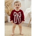 thumbnail image 4 of Rdhnmea Newborn Baby Girl Velvet Christmas Romper Loose Fit Decorative Bow Bubble Bodysuit Long Sleeve Xmas Jumpsuit Infant Fall Winter Clothes, 4 of 9