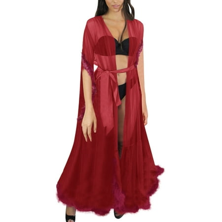 H Cup Bras for Women 38g Bras for Women Full Coverage Women Fashion Sexy Robe Long Lingerie Nightgown Bathrobe Sleepwear Feather Bridal Robe Lace Lingerie