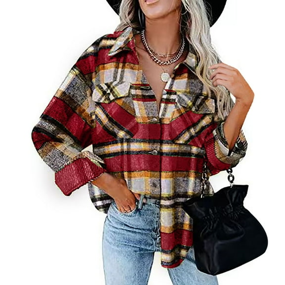 Womens Plaid Print Cardigan Button Autumn Coat Blouse Outwear Shirts Tops