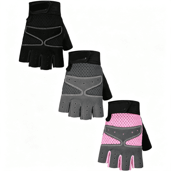 TELOLY 3 Pairs Kids Half Finger Gloves Non Slip Gel Biking Adjustable Gymnastics Gloves for Girls Boys Non Slip Gel Half Finger Bike Gloves