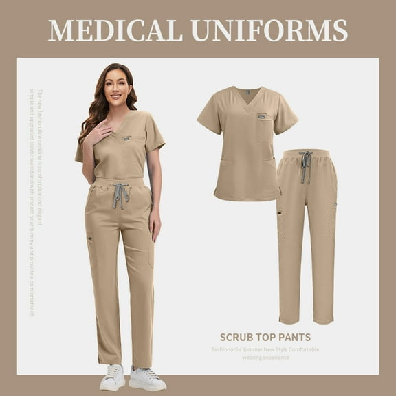 VIAOLI Women's Jogger Scrub Set -  Soft Stretch V-Neck Top & Elastic Waist Pants Uniform, 8 Colors