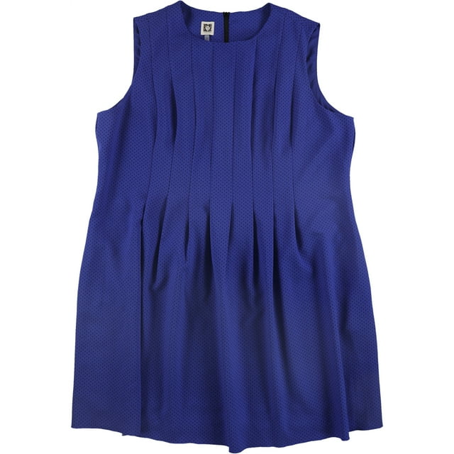 Anne Klein Womens Polka Dot Pleated Dress, Blue, Plus Size, 20W