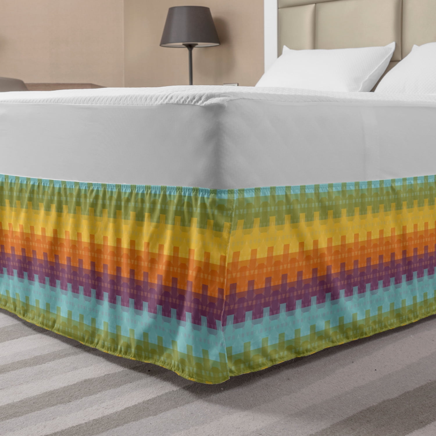 Abstract Bed Skirt, Floral Inspired Gradient Pastel Tones Print