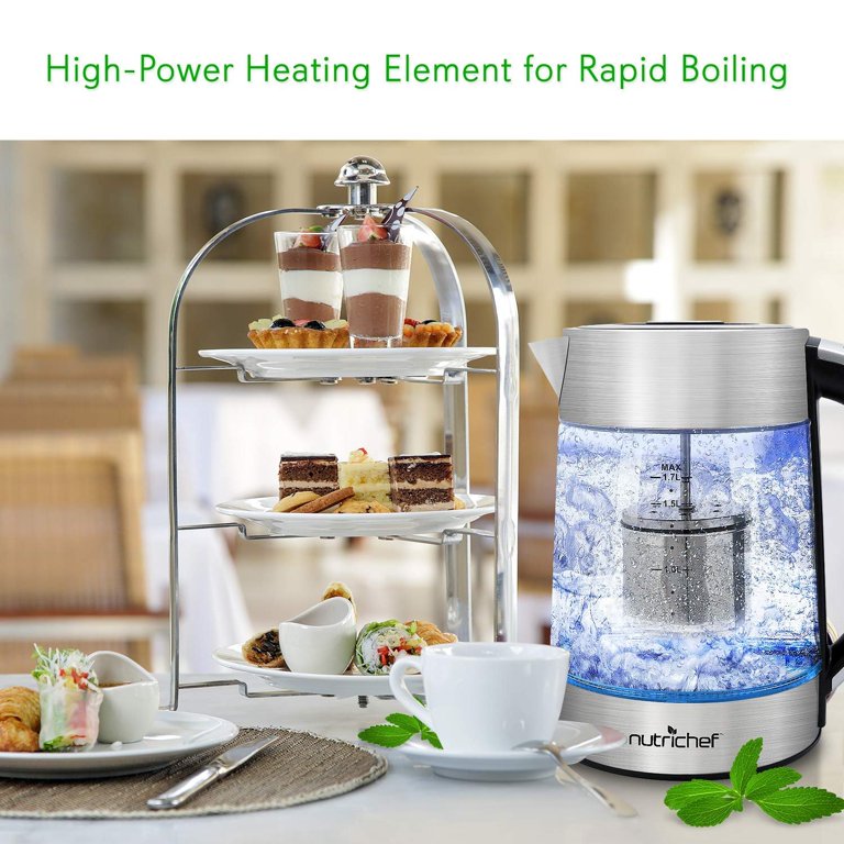 NutriChef PKWTK75 Digital Hot Water Glass Kettle with Tea Filter