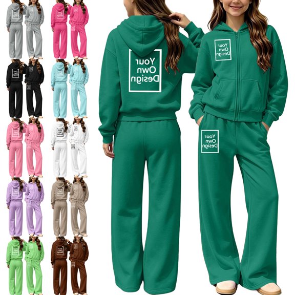 Piuwrlz Kids Hoodies Outfits Sets,Girls Zipper Cotton Sweatshirt Pants Fashion Set Green Size 13-14 Years