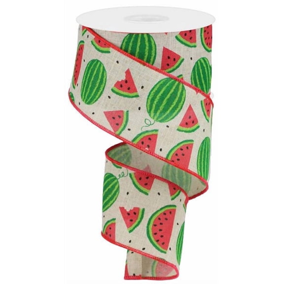 Watermelon Slices Wired Ribbon, Craft Supplies for Making Wreaths and Bows, 2.5 Inches x 10 Yards (30 feet) - RG0199218