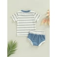 thumbnail image 4 of Franhais Baby Boys 2Pcs Summer Outfits, Short Sleeve Striped Print Pocket Tops + Shorts Set, 4 of 7