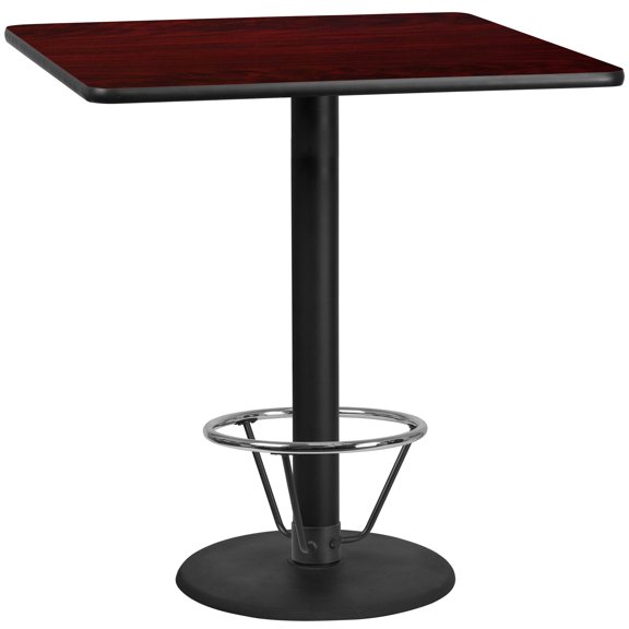Emma   Oliver 42" Square Mahogany Laminate Bar Table Top-24"RD Base/Foot Ring