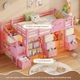 thumbnail image 6 of Low Loft Bed with Storage Stairs & Drawers & Shelves, LED Twin Metal Loft Bed with Under-Bed Playhouse, Pink, 6 of 11