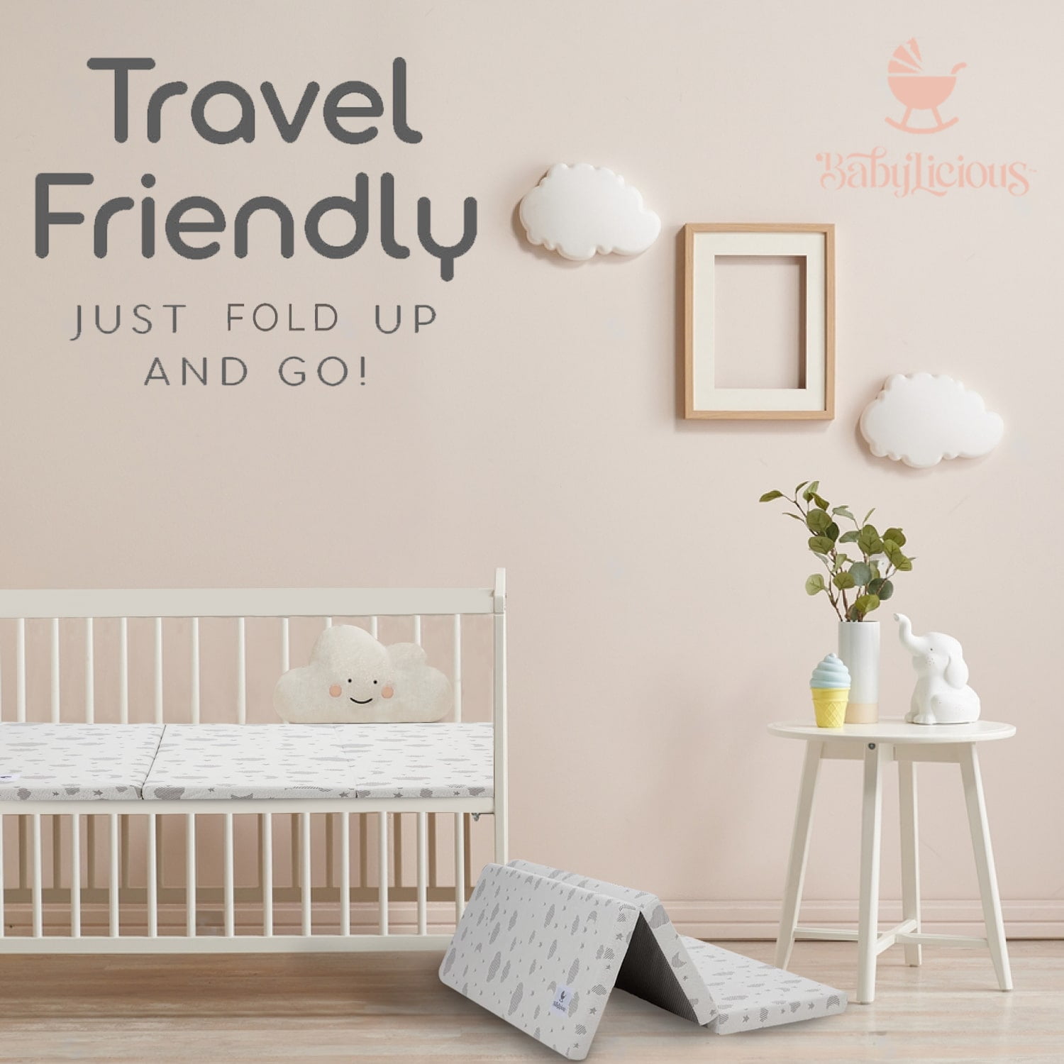 Pack and Play Mattress Topper - 38"x26" Trifold - Breathable Plush Foam | Portable Travel Bag - Playard Mattress for Pack n Play
