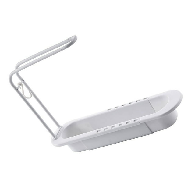 Billuyoard Soporte de almacenamiento de esponja Organizador de drenaje de cepillo de plástico Estante de toalla de fregadero de cocina ajustable Organizadores de utensilios de cocina Blanco Billuyoard HA004367-01