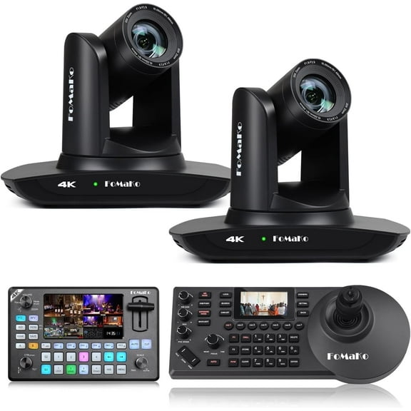 FoMaKo 4K PTZ Camera HDMI, AI Auto-Tracking,20X Optical Zoom(2pcs),KC602 Video Mixer Switcher,KC608 Pro PTZ Controller,for Church Worship Education Conference Events(K20UHX2 KC602 KC608 Pro)