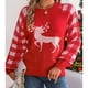 thumbnail image 5 of Suéter de punto de cuello redondo suelto para mujer Otoño Invierno 2024 Suéter informal de manga larga con renos a cuadros Top navideño, 5 of 5