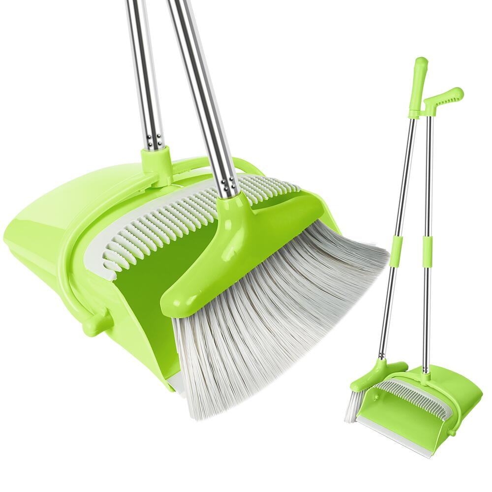 FGY Broom and Dustpan Set - Standing Upright Dust Pan w/ Extendable 32