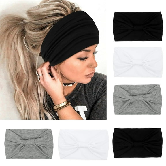 LinYooLi Wide Headbands for Women Girls, Thick Headband Non Slip African Knotted Head Band Black Headwrap Women's Large Bandana Workout Yoga Hair Accessories (Pack of 6)