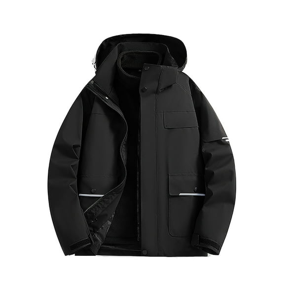 Men's Ski Jacket 3 in 1 Waterproof Winter Warm Snow Jacket with Pocket Windproof Hooded Rain Coat with Inner Warm Fleece Coat