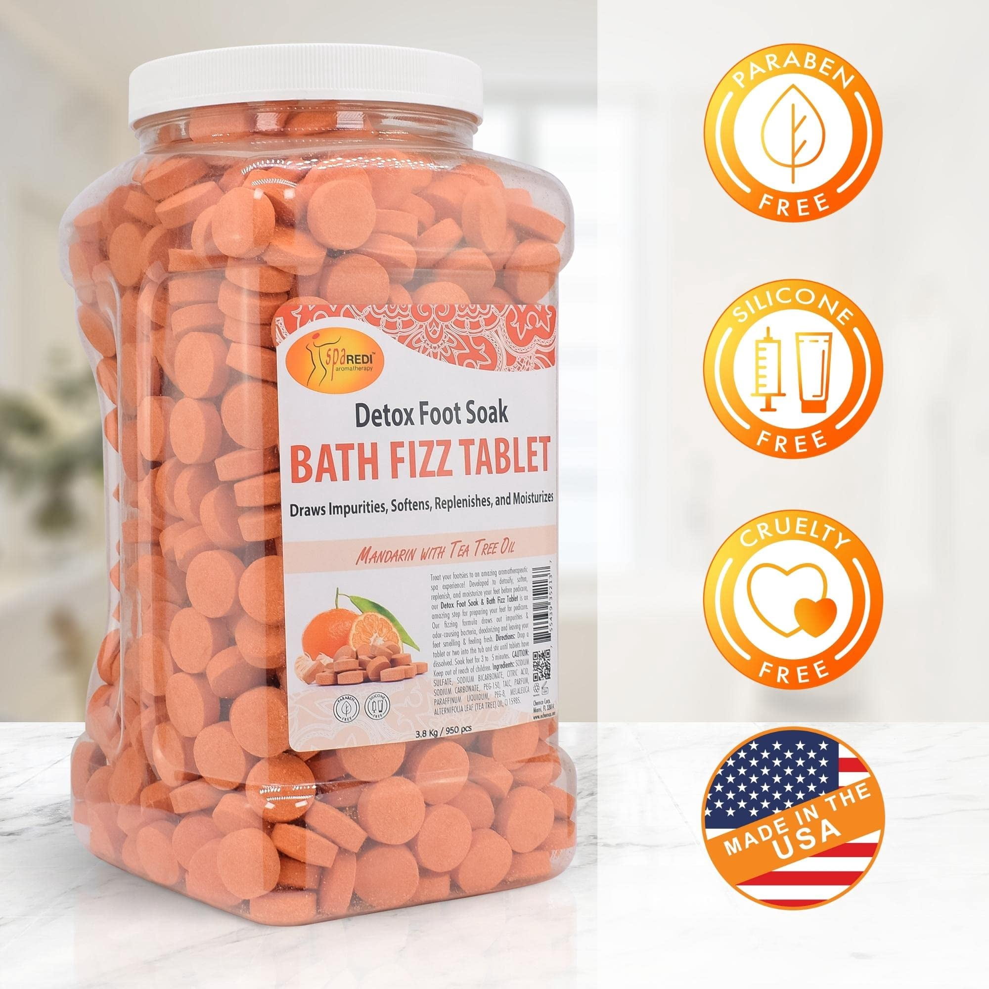 SPA REDI - Bath Fizz 950 Tablets, Mandarin, Uplifting Aroma, 128oz