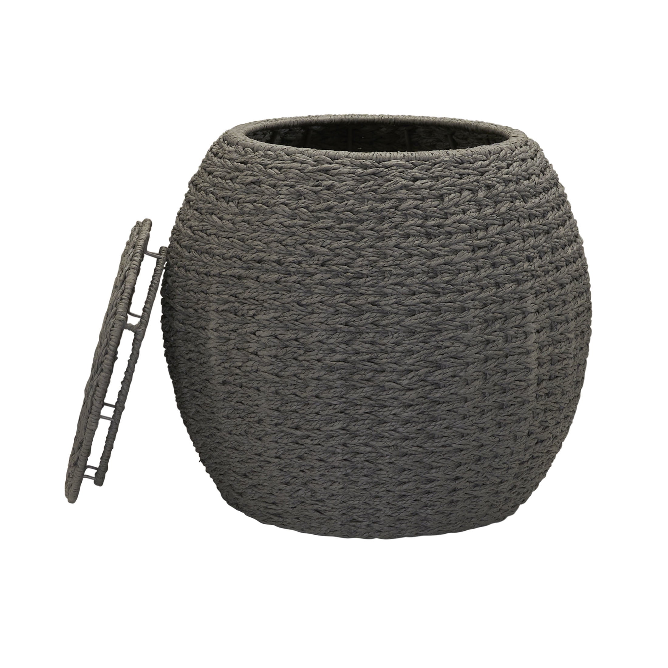 Household Essentials Handwoven Paper Rope Barrel Wicker Storage Basket Side Table, Gray