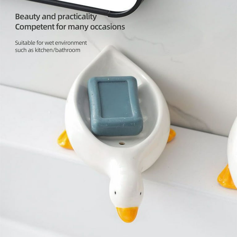 Ceramic Duck Soap Dish Self Draining Soap Tray Duck Mouth Drainage Soap Box  Soap Holder for Shower Bathroom Kitchen Easy to Clean Keeps Soap Dry