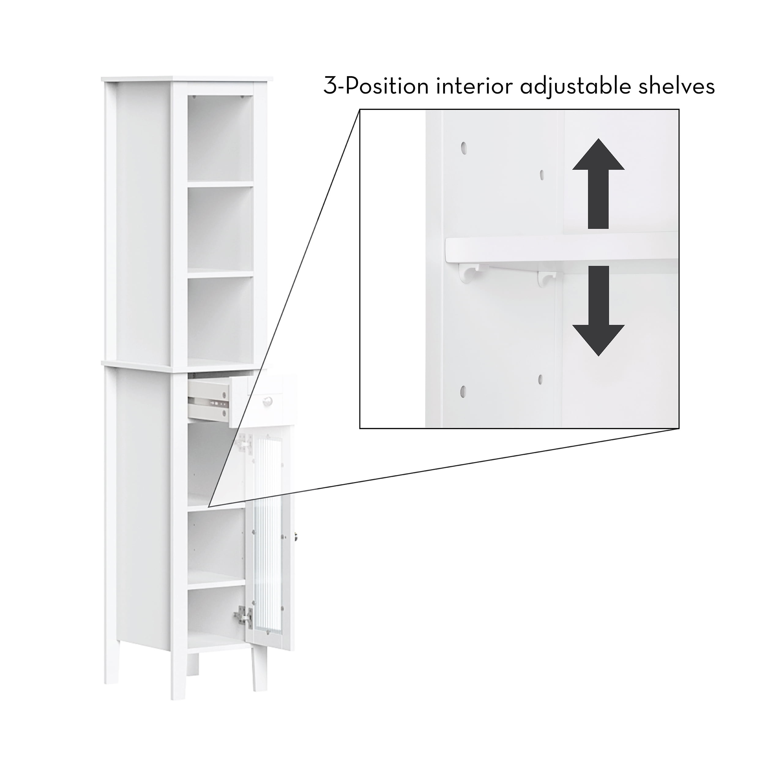 RiverRidge Prescott Tall Slim Bathroom Linen Storage Cabinet Organizer Shelf - White