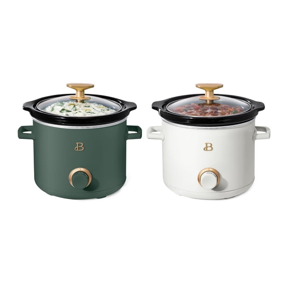 Beautiful 2-Pack 2qt Slow Cooker, Thyme Green, White Icing by Drew Barrymore