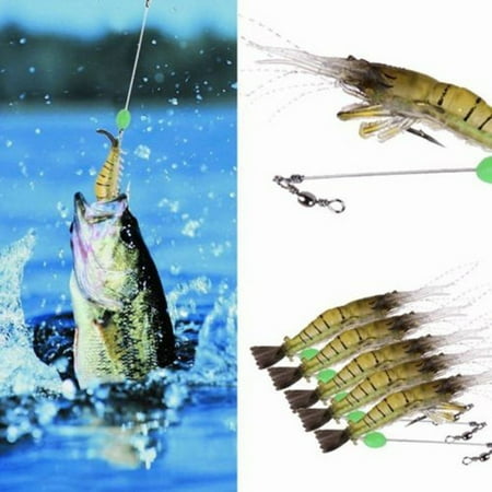 fankhu 5pcs Shrimp Fishing Simulation Noctilucent Soft Prawn Lures Hook Baits