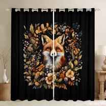 jejeloiu Cute Cartoon Fox Blackout Curtains,Colorful Rustic Flower Curtains Pack of 2 (38x45 Each),Wild Animal Window Curtains For Boys Kids,Breathable Home Decor