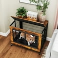 thumbnail image 4 of Gymax Meuble Cage pour Chien Industriel Chenil pour Chien avec Dessus Rabattable Maison Décorative pour Animal Brun Rustique, 4 of 10