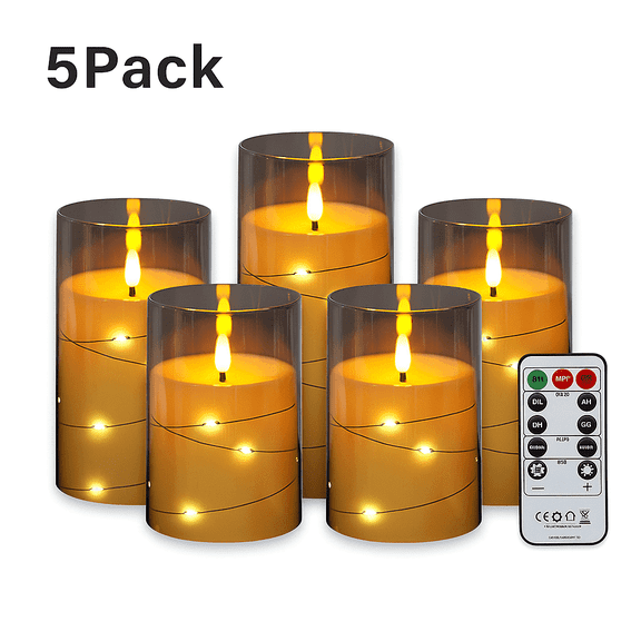 Jozram Flameless Candles with Remote, 5-Pack Battery Operated Acrylic Candles with Timer and Lights