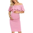 thumbnail image 3 of Ruffle Off Shoulder Fitted Maternity Dress, Ruched Side Bodycon Formal Pregnancy Dress for Baby Shower/Photography, 3 of 5