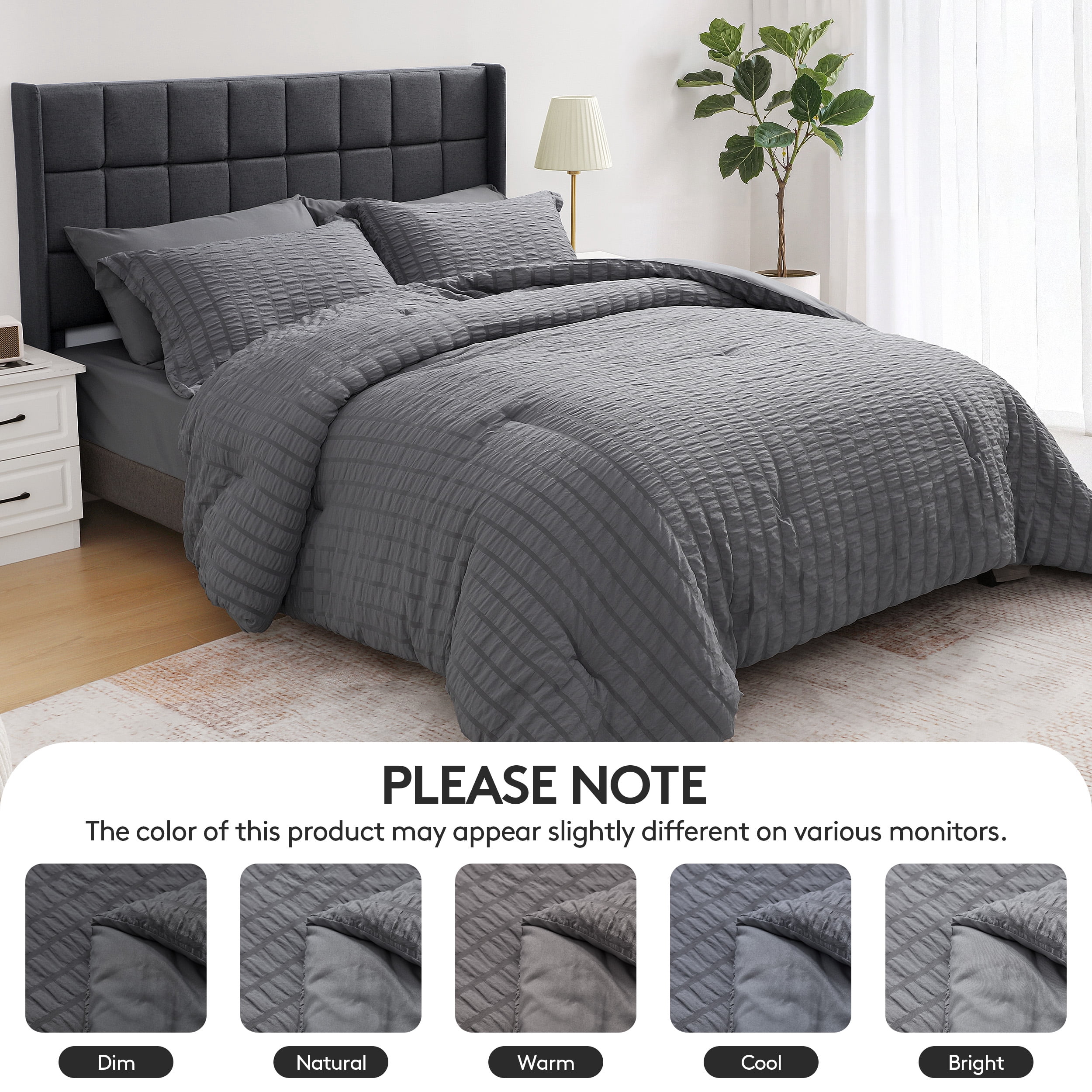 Vccoem 7 Piece Queen Comforter Set, Bed in a Bag with Sheets, Pillowcases & Shams, All Season Soft Bedding, Cozy and Lightweight, Machine Washable, Gray