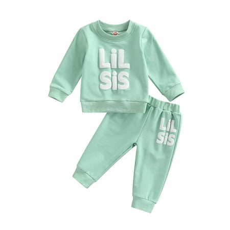 

Zervatek Baby Girl Sister Matching Outfit Letter Long Sleeve Sweatshirt Tops Elastic Waist Jogger Pants Tracksuit