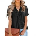 thumbnail image 1 of Minnieouse Camisa de manga corta para mujer con cuello en V de verano de color sólido Tops Blusa Accesorios Ropa, zapatos y accesorios Miscelánea Negro L, 1 of 6