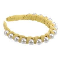Unique Bargains 1 Pcs Faux Pearl Braided Tape Headband Fashion Hairband for Women Yellow 0.79 Inch Wide