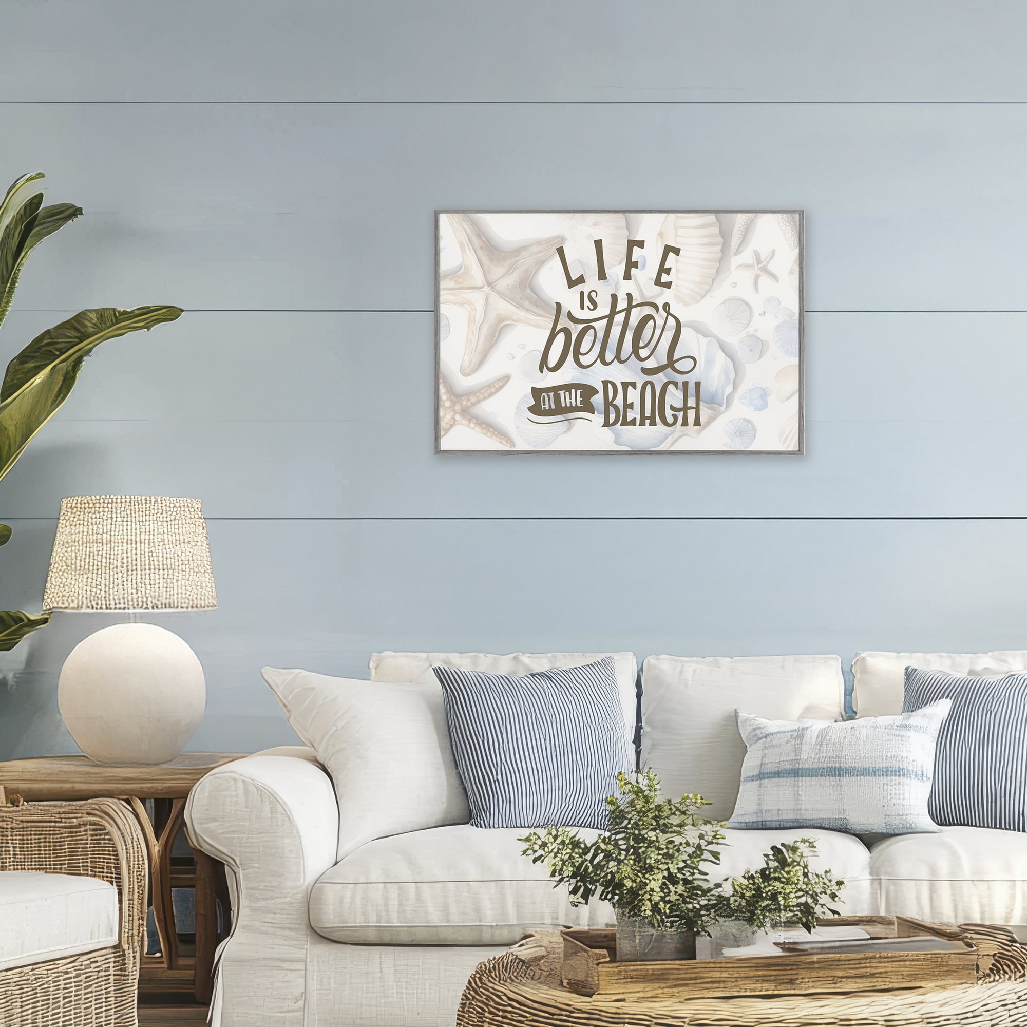 Stupell Industries Better At Beach Seashells Gray Framed Giclee Art, design by Kim Allen