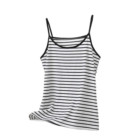 Stamzod Women's Double Lined Basic Tank Top Striped Spaghetti Straps Sleeveless Camisole Shirts Black B XXL