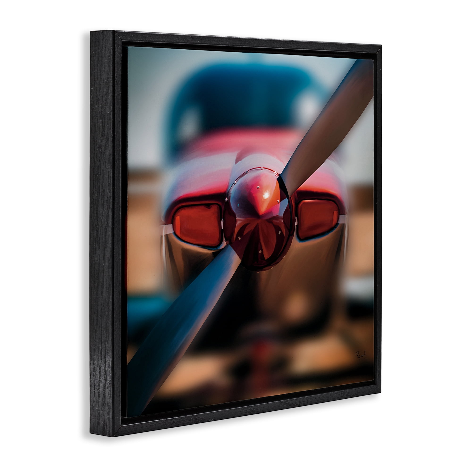 Stupell Industries Red Aircraft Propeller Black Framed Floater Canvas Wall Art, design by Renel Peters