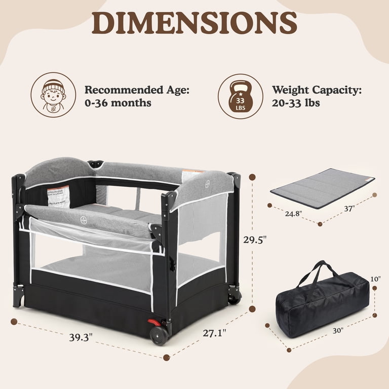 AILEEKISS 4-in-1 Portable Baby Play Yard, Bassinet and Changing