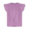 thumbnail image 6 of Mwjwdo Savings Girls T Shirts Ruffle Sleeve Twist Front Tshirts Summer Casual Crewneck Tees Tops 5-13 Years Cute Tops Purple 5 Years, 6 of 9