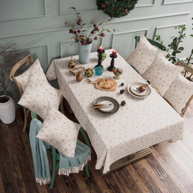 Mantel de estampado dorado navideño, mantel de comedor para el hogar, mantel decorativo de vacaciones, blanco, 6 piezas, funda de almohada Inevent HA9101-06B