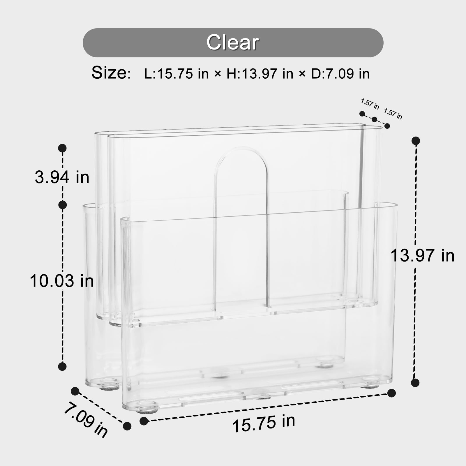 Freestanding Four Pocket Plastic Magazine Rack File Holder, Clear
